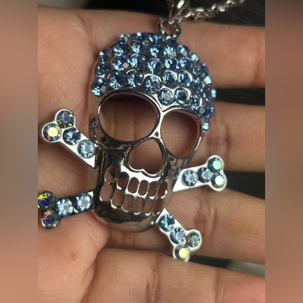 Skull Pendant with Blue Rhinestones